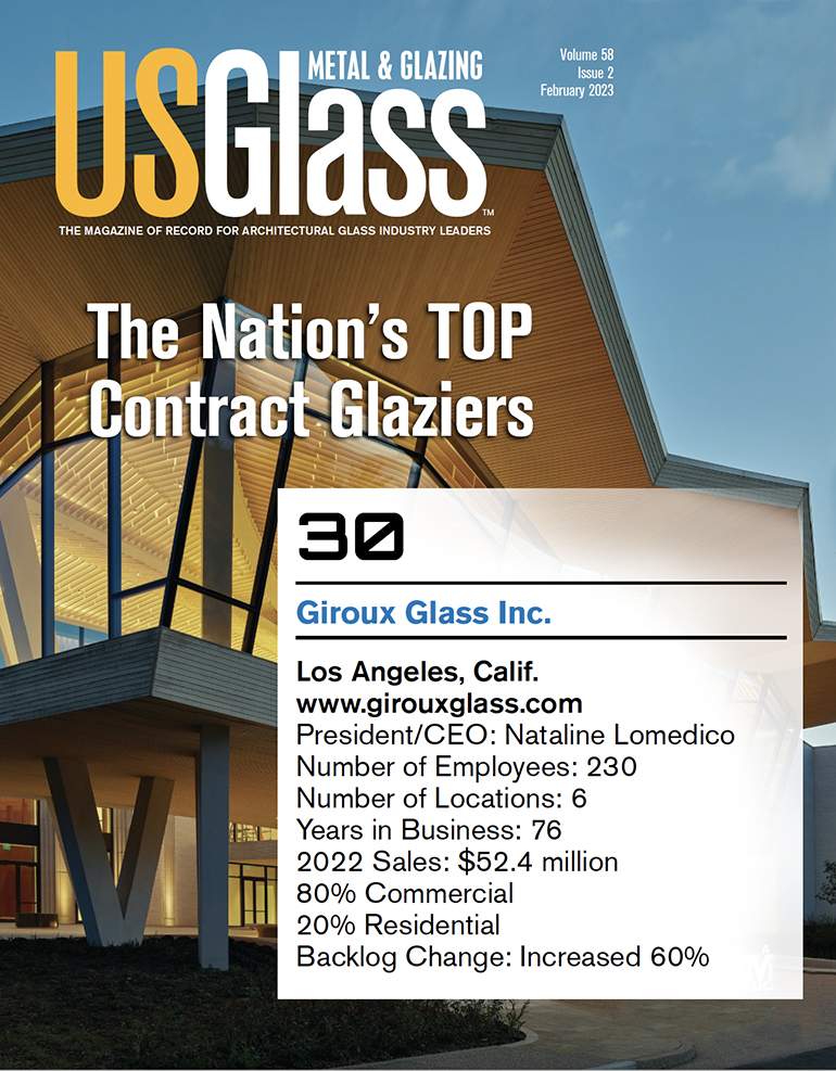 Giroux Glass Ranked No. 30 in USGlass Magazine’s 2023 Listing of the Nation’s Top 50 Contract Glaziers