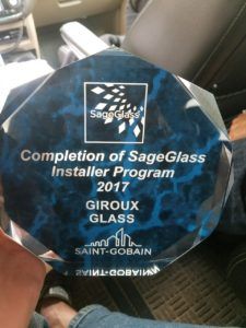 Giroux Glass receives commemorative plaque for attending SageGlass Installer Program.