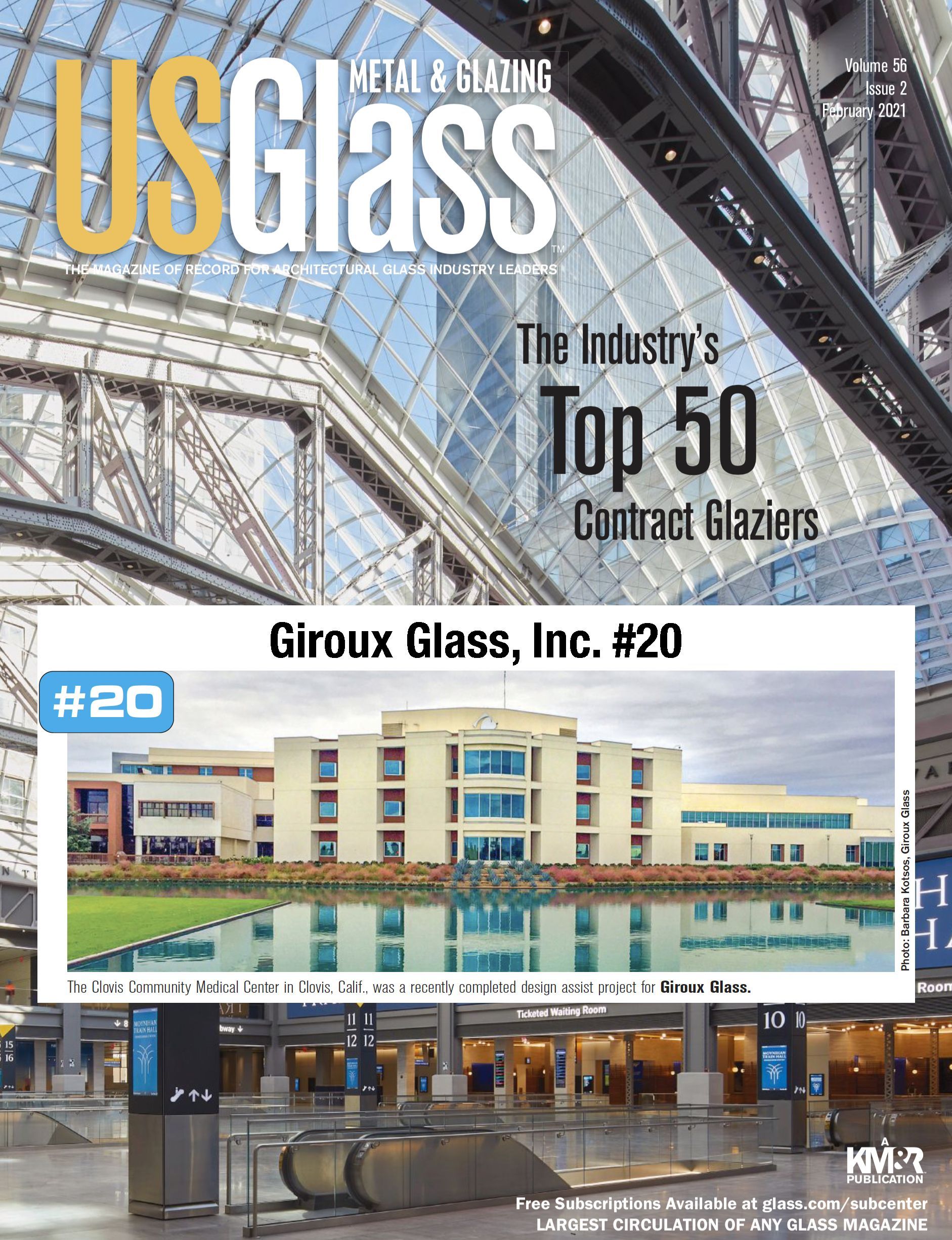 US Glass Magazine’s Annual Top 50 Contract Glaziers 2020 – Giroux Glass Ranked #20