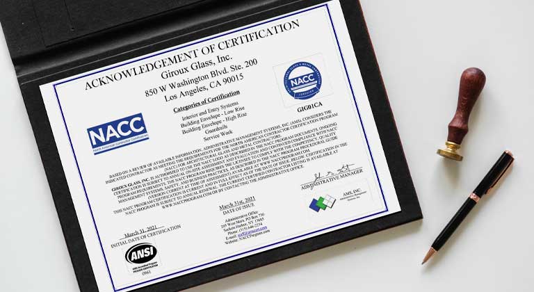 Giroux Glass Celebrates Renewal of NACC Certification